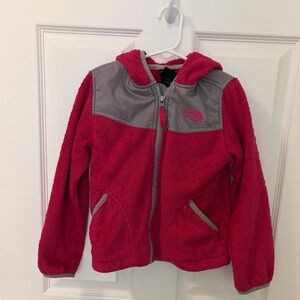 Girls Hot Pink North Face Fleece Zip up Jacket with Hood size 6